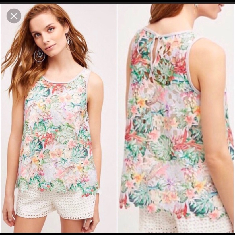 Anthropologie Floral Tropical Fiore Lace Tank